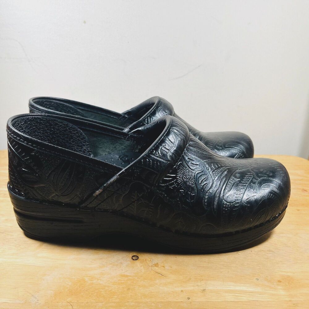 Dansko Black Embossed Mules